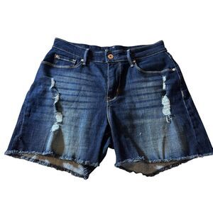 Signature Levi Strauss High-Rise‎ Denim Shorts - Dark Wash Distressed Size 8/29W